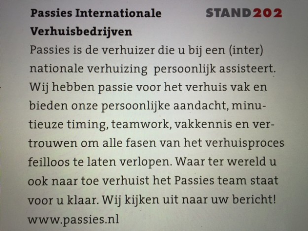 Passies Verhuizers op de Emigratiebeurs.